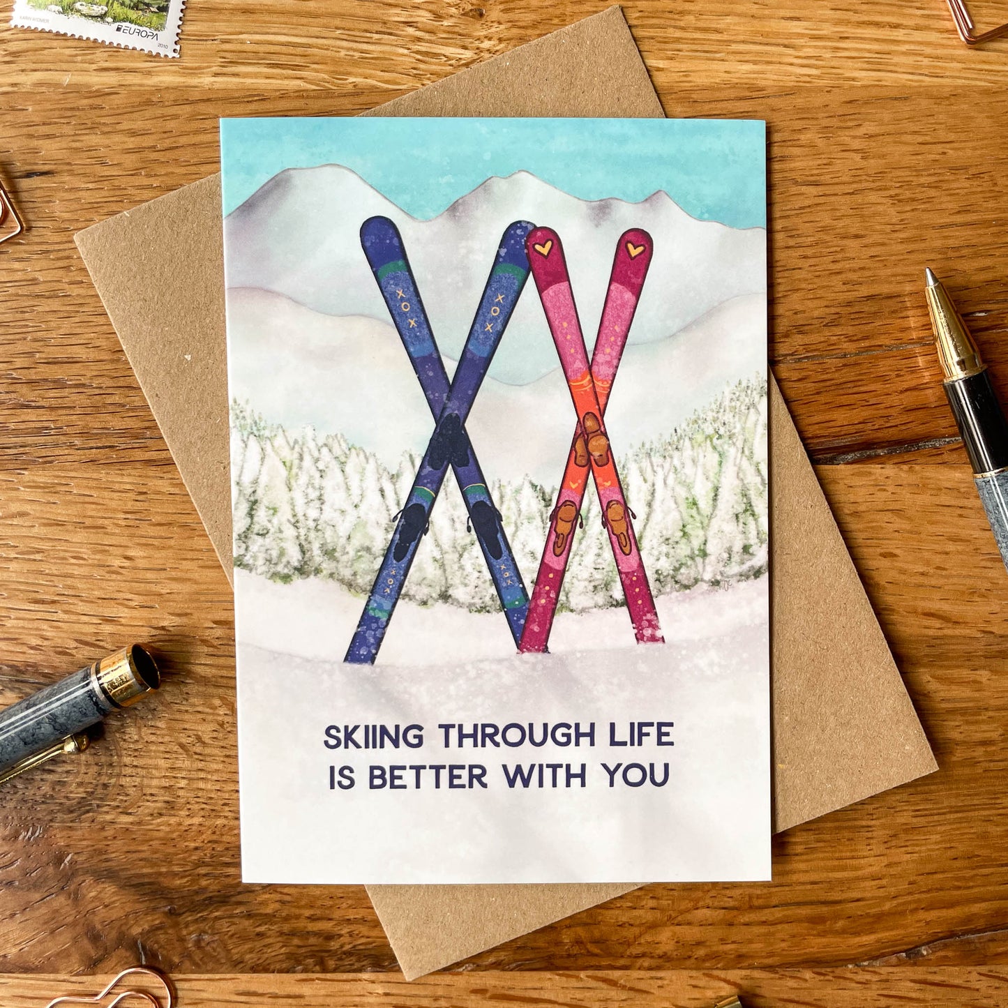 Skiing Through Life Is Better With You – A Greeting Card for Skiers & Mountain Lovers