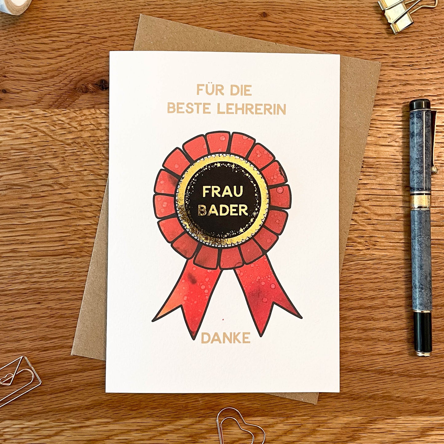 Best Teacher Personalised Card Ribbon Design