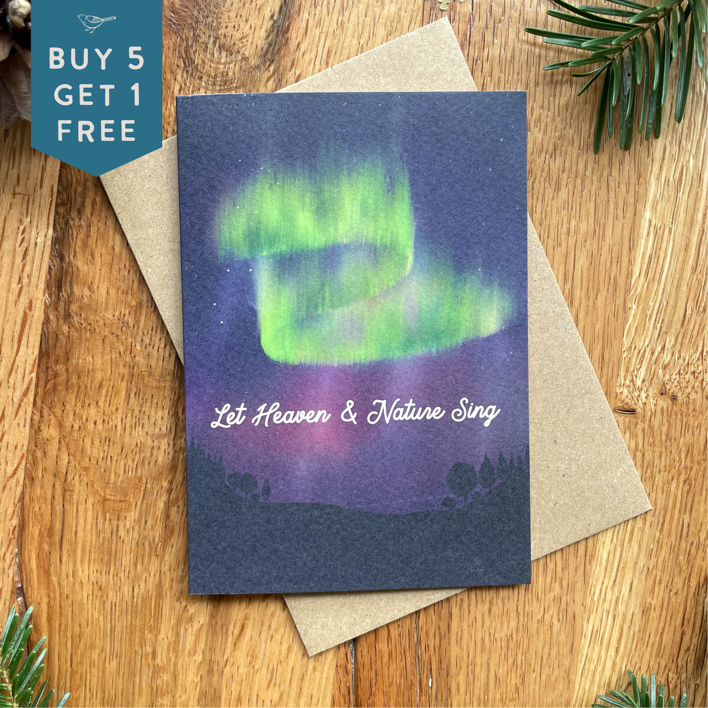 Let Heaven and Nature Sing Christmas Carol Card featuring The Northern Lights