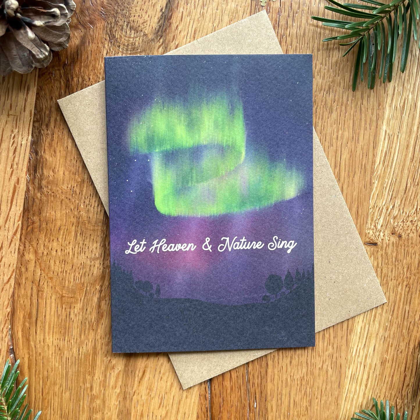 Let Heaven and Nature Sing Christmas Carol Card featuring The Northern Lights