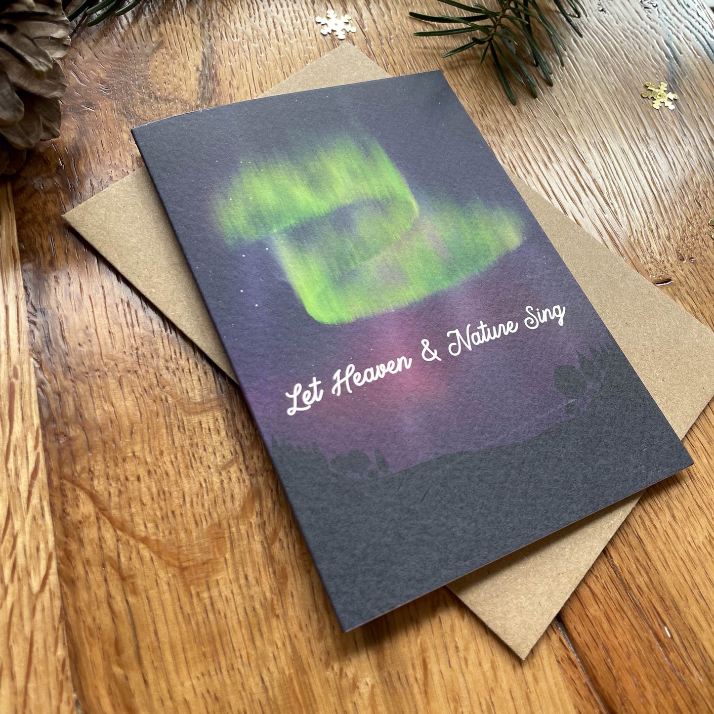 Let Heaven and Nature Sing Christmas Carol Card featuring The Northern Lights