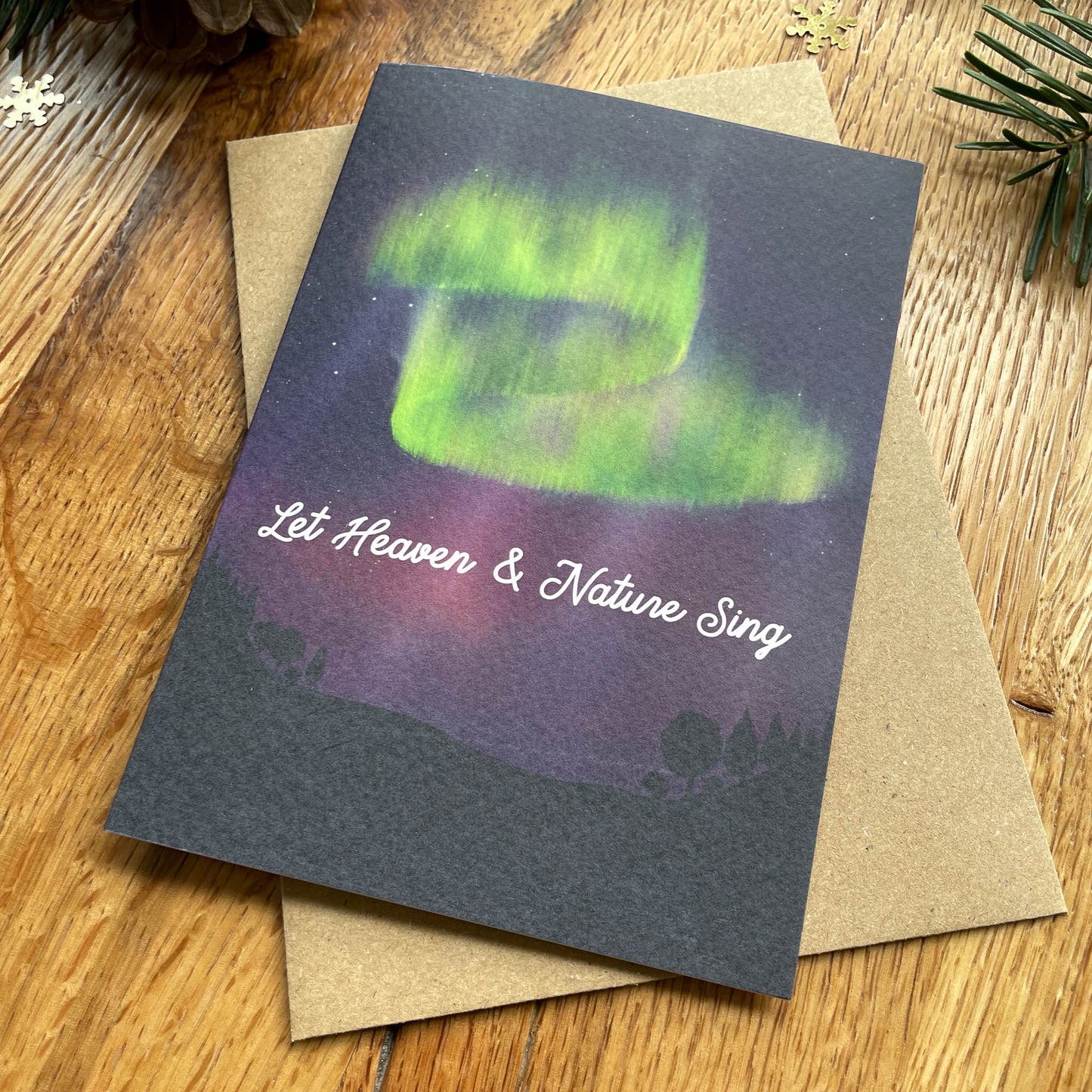 Let Heaven and Nature Sing Christmas Carol Card featuring The Northern Lights