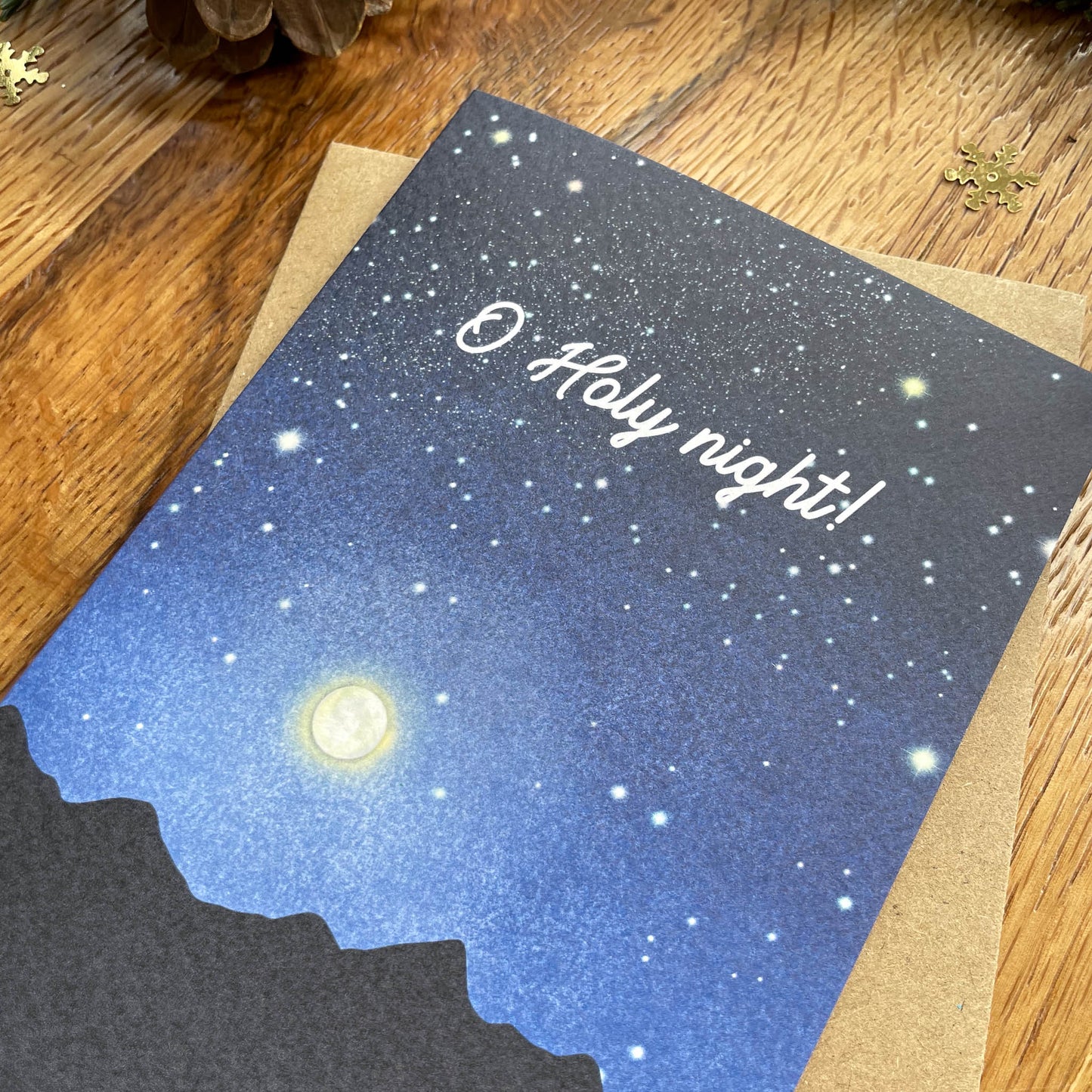 O Holy Night Christmas Carol Card featuring a Full Moon