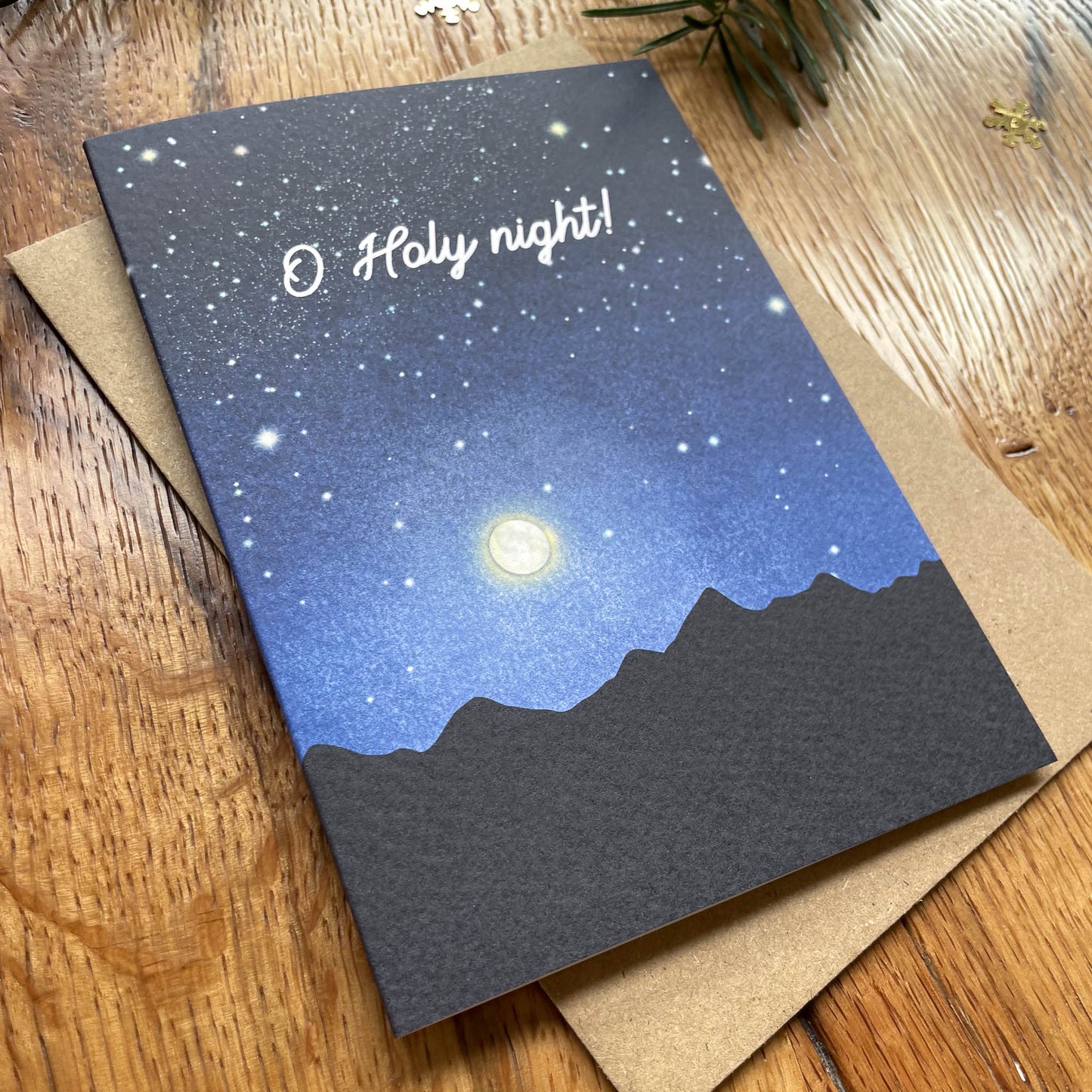 O Holy Night Christmas Carol Card featuring a Full Moon