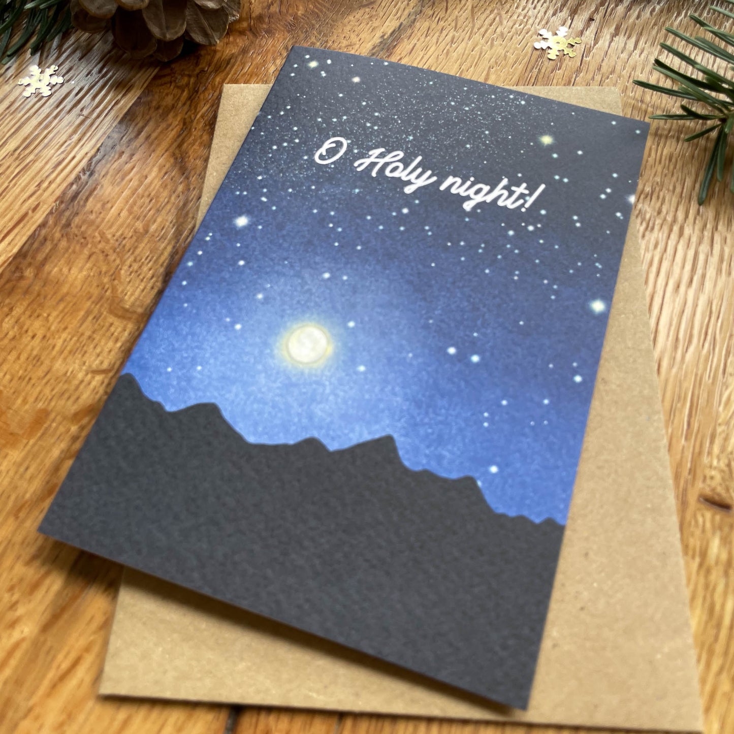 O Holy Night Christmas Carol Card featuring a Full Moon