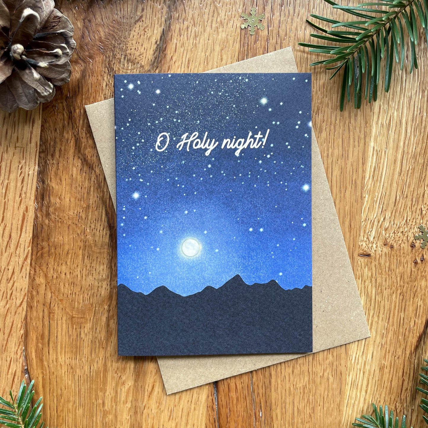 O Holy Night Christmas Carol Card featuring a Full Moon