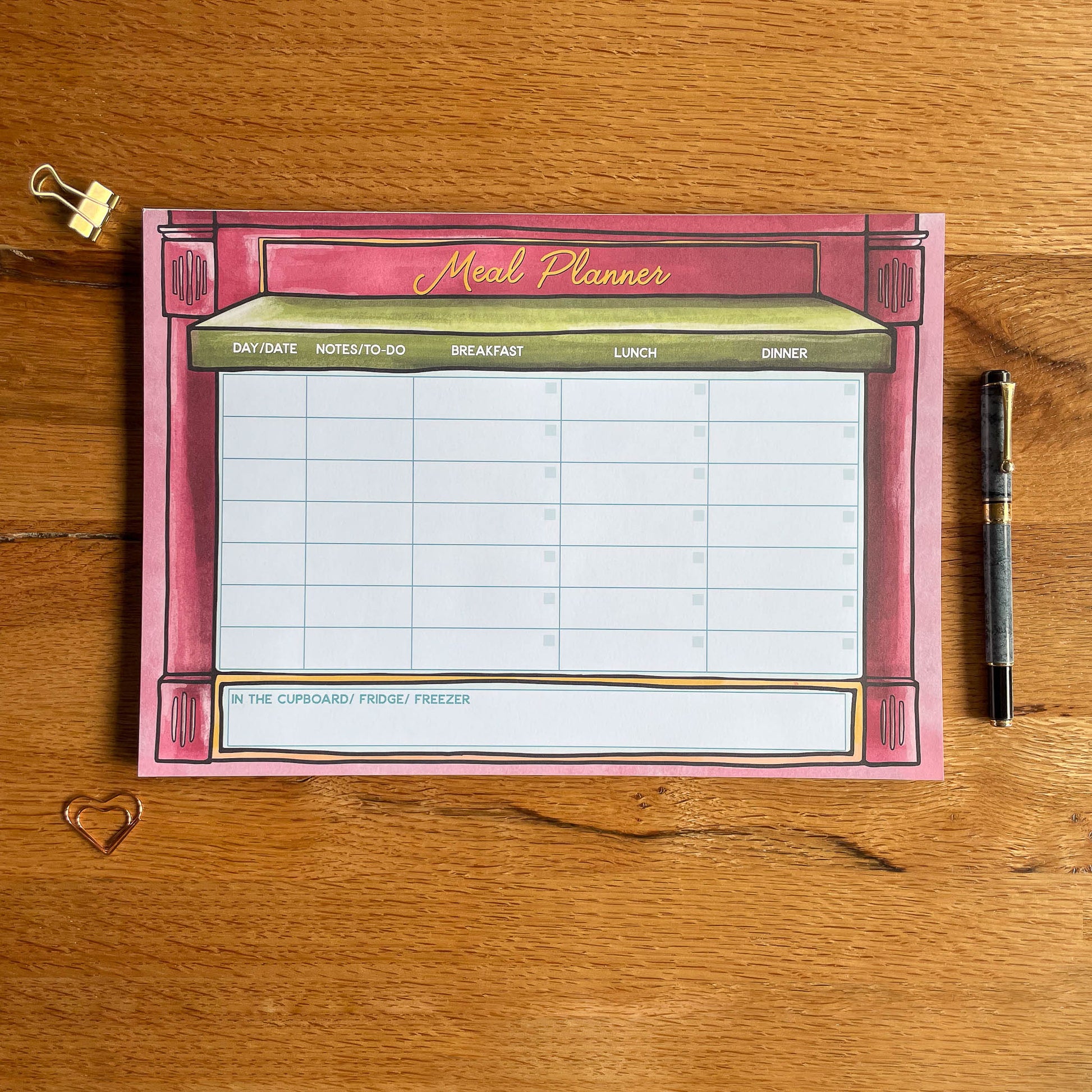 n organized snapshot of the Meal Planner pad, designed to help you save on your grocery bill by enabling you to plan your meals strategically and avoid unnecessary purchases.